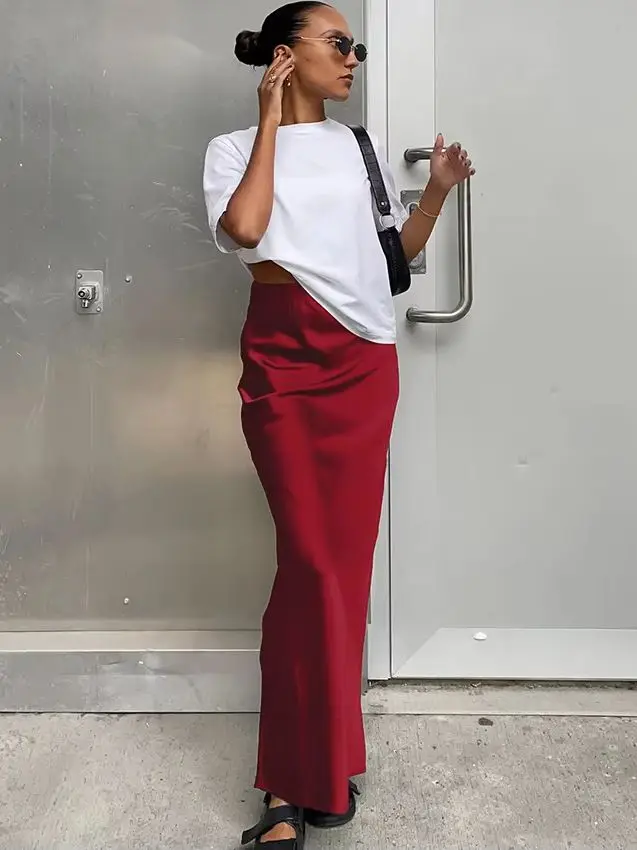 

Женская юбка-полусолнце из имитированного шелкового атласа в европейско-американском стиле, повседневная, облегающая, для трансграничной моды