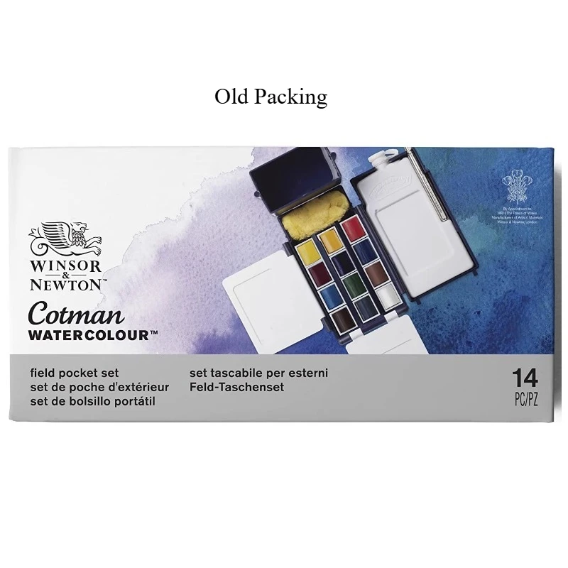13/14PCS Winsor & Newton Cotman Watercolor Paint Set, Field Pocket Set, 12 Half Pan with Brush, Sponge, Bottle Outdoor Drawing