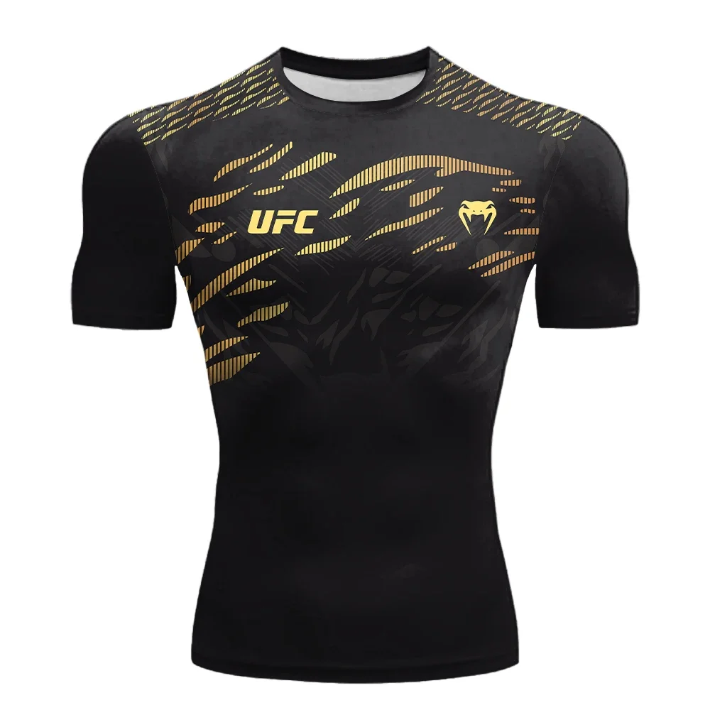 2025 صيف جديد حار بيع الرجال UFC الملاكمة القتال المنافسة عادية تنفس موضة التجفيف السريع تيشيرت بأكمام قصيرة
