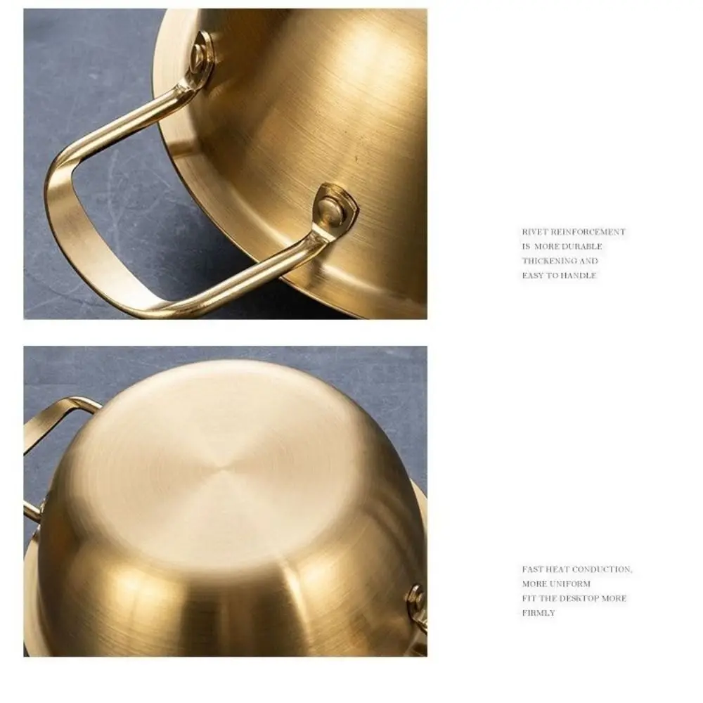 Korean Mini Ramen Pot Stainless Steel with Lid Soup Pot Double Ear Gold Plated Hot Pot Camping Cookware