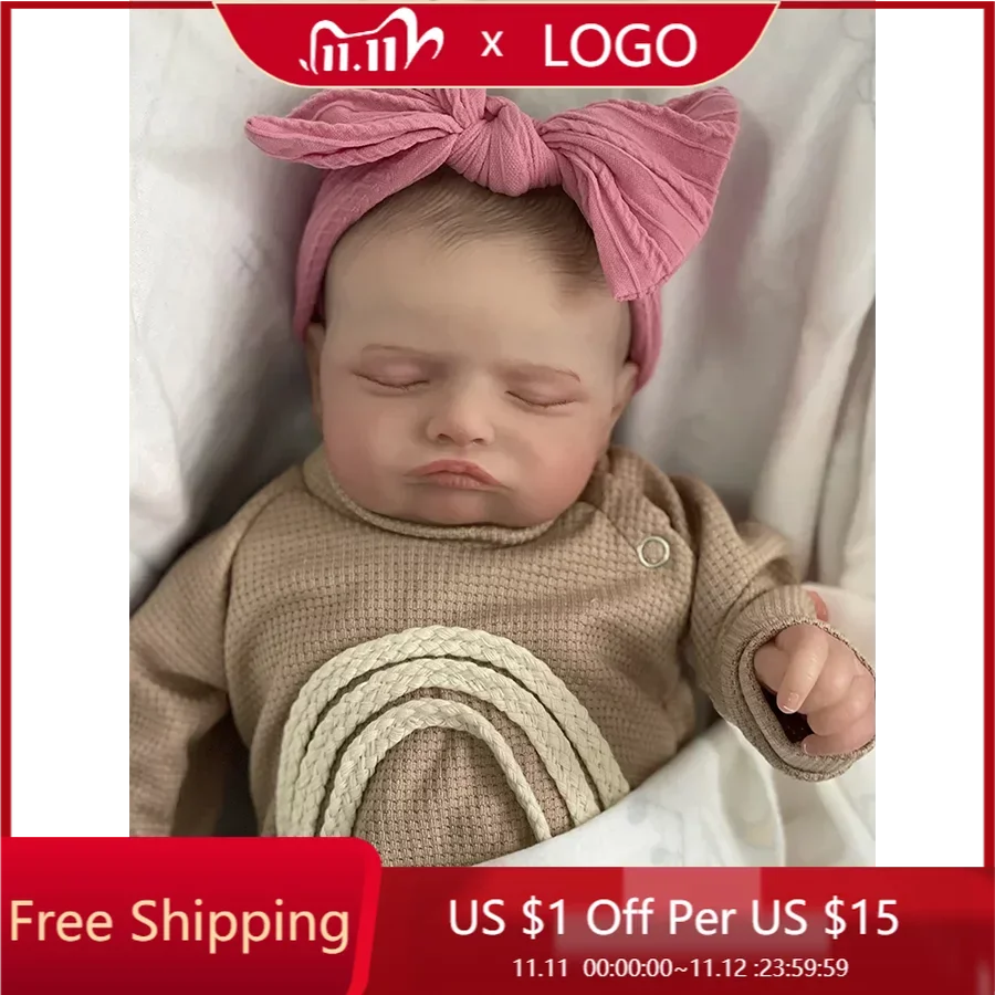 49CM Rosalie Reborn Dolls Sleeping Baby Polular Doll Touch Soft Vinly Hand-draw Hair 3D Skin Venis Collectible Art Doll