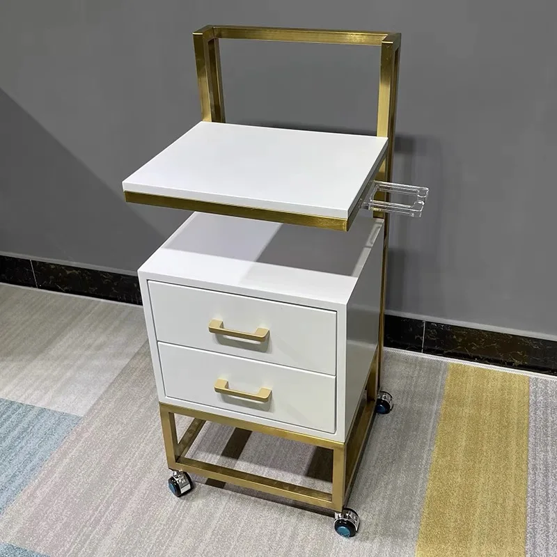 Luxury stainless steel metal gold plated salon barber trolley with directional wheels for barber shop