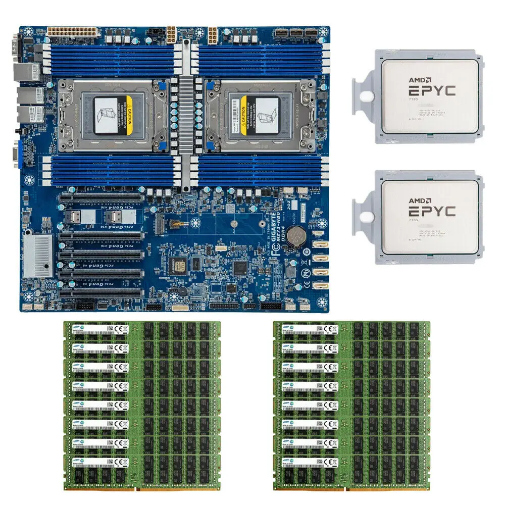 G MZ72-HB0 Motherbaord + 2x A EPYC 7763 CPU + 16x 32GB 2666MHz RAMs