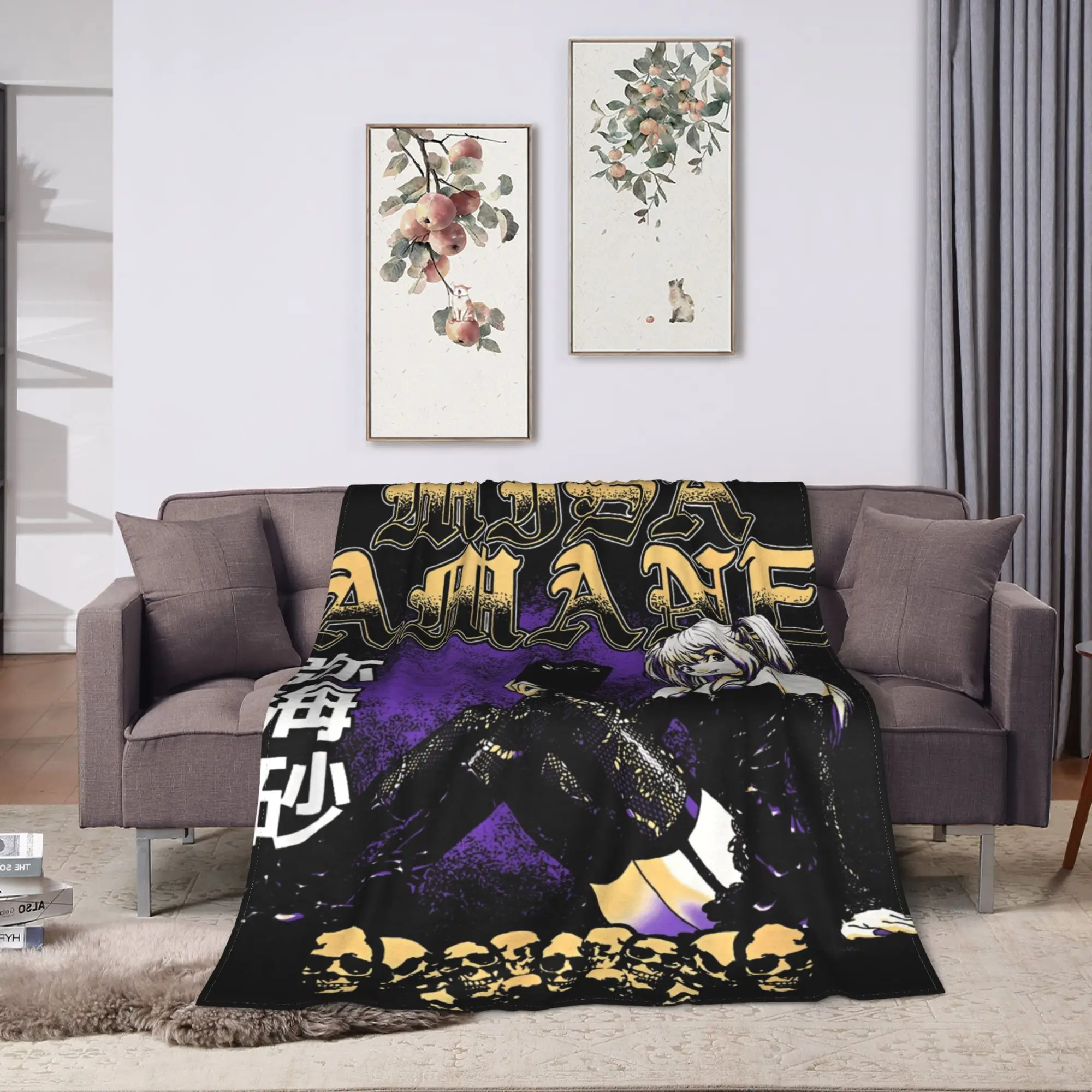 Death Note Misa Purple Background Warm Soft Blanket  Picnic Plush Throw Blanket Novelty Outdoor Flannel Bedspread Sofa Bed Cover
