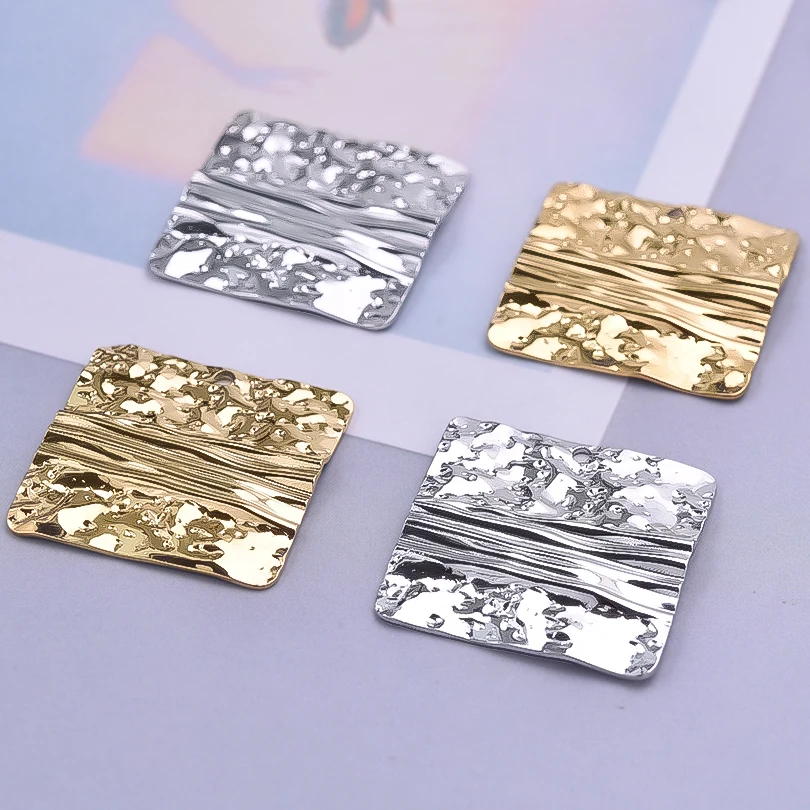 6pcs/lot Irregular Folds Square Shell Stainless Steel Pendants DIY Jewelry Making Findings Bowknot Charm Women Necklace Earrings