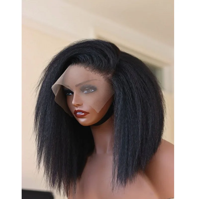 부드러운 긴 180 밀도 블랙 레이스 프론트 가발, 26 인치, 야키 스트레이트, 아기 머리, 자연스러운 헤어 라인, 좋은 질감