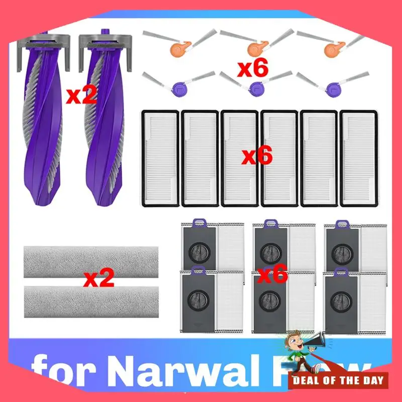 24-Hour Delivery Compatible For Narwal Flow Spare Parts Accessories Main Side Brush HEPA Filter Mop Cloth Dust Bag