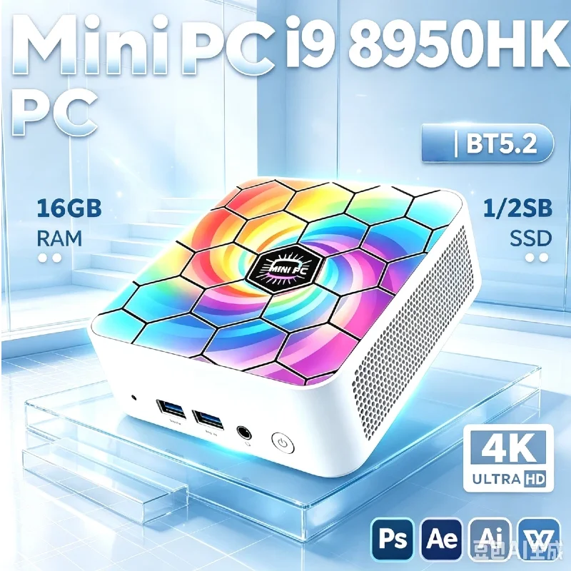 Core i9-8950HK Slim Mini Desktop,16GB RAM,1/2TB Storage,WiFi6 & BT5.2,Reliable PC for Household & Professional Work