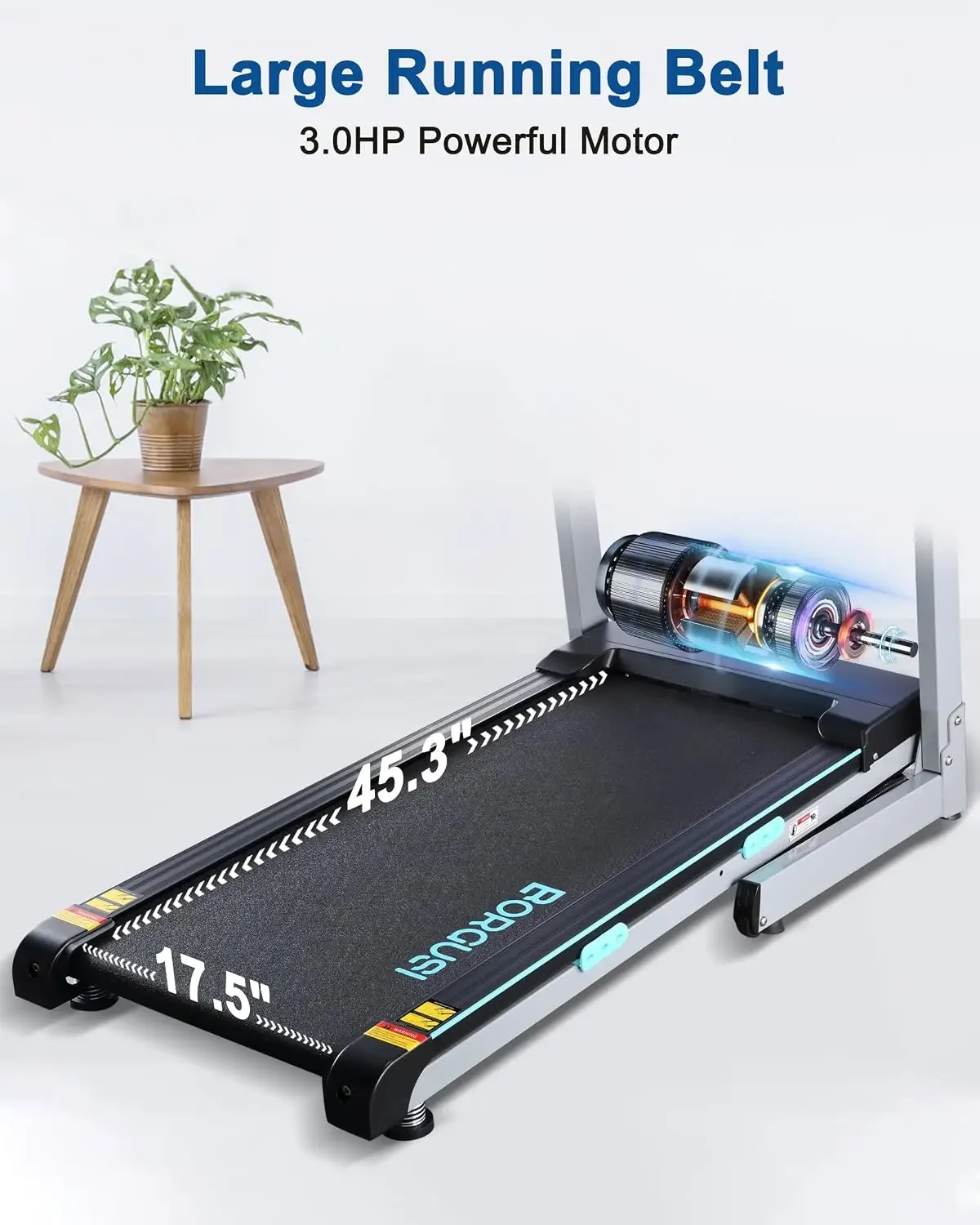 Treadmill with Auto Incline Folding Electric Treadmill for Home | 300 lb Capacity, 3.0HP, Running Machine with 45.3