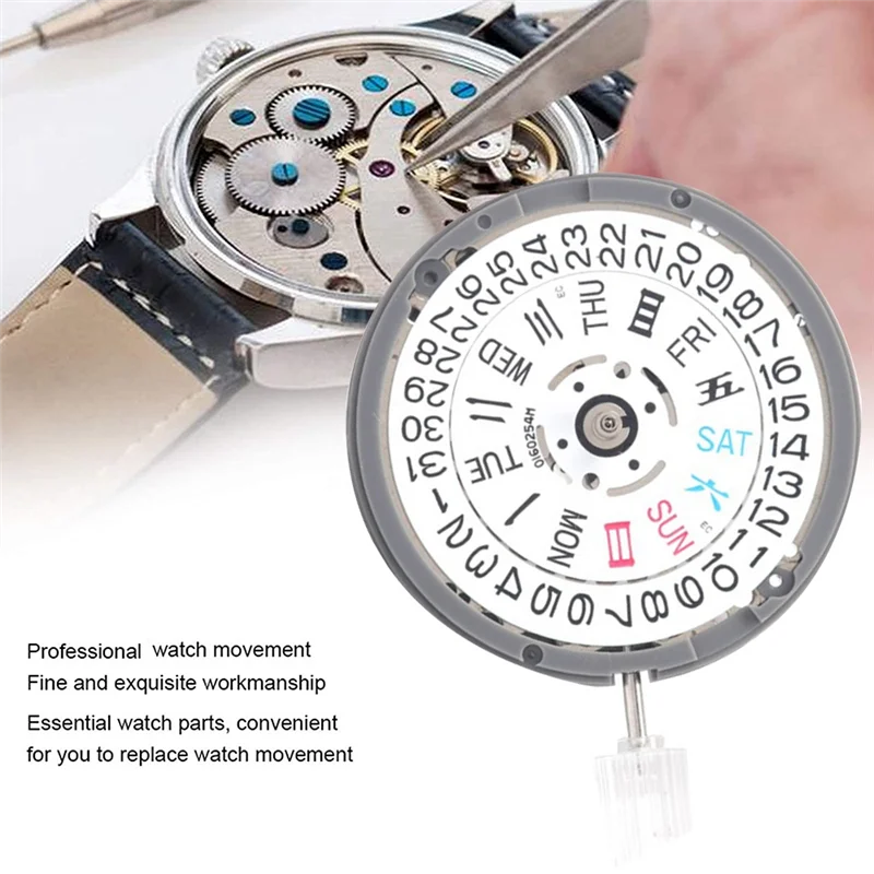 NH36/NH36A Double Calendar High Accuracy Automatic Mechanical Watch Movement with Steel Stem+Week Dial+Calendar Dial Kit