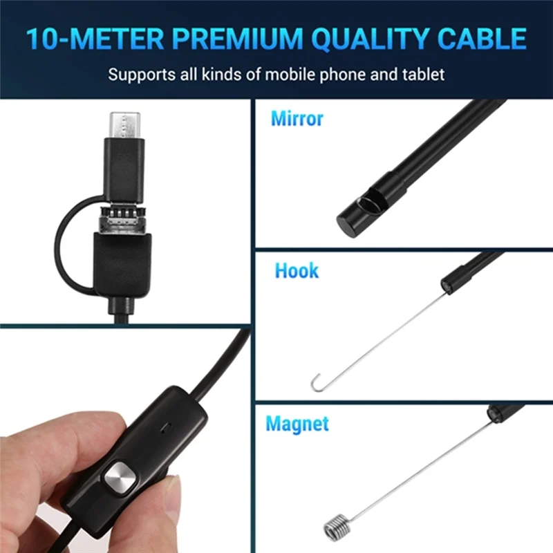 

Автомобильный бороскоп 3 в 1, канализационный промышленный эндоскоп 5,5 мм x 10 м, эндоскопия трубопроводов, USB гибкая змеиная камера для Android