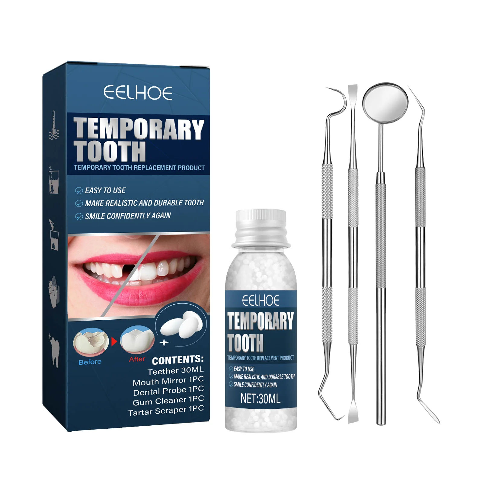 Temporary Teeth Repair Kit Shapeable Teeth Modification Filling Broken Dental Halloween Makeup Dentures False Teeth Solid Glue