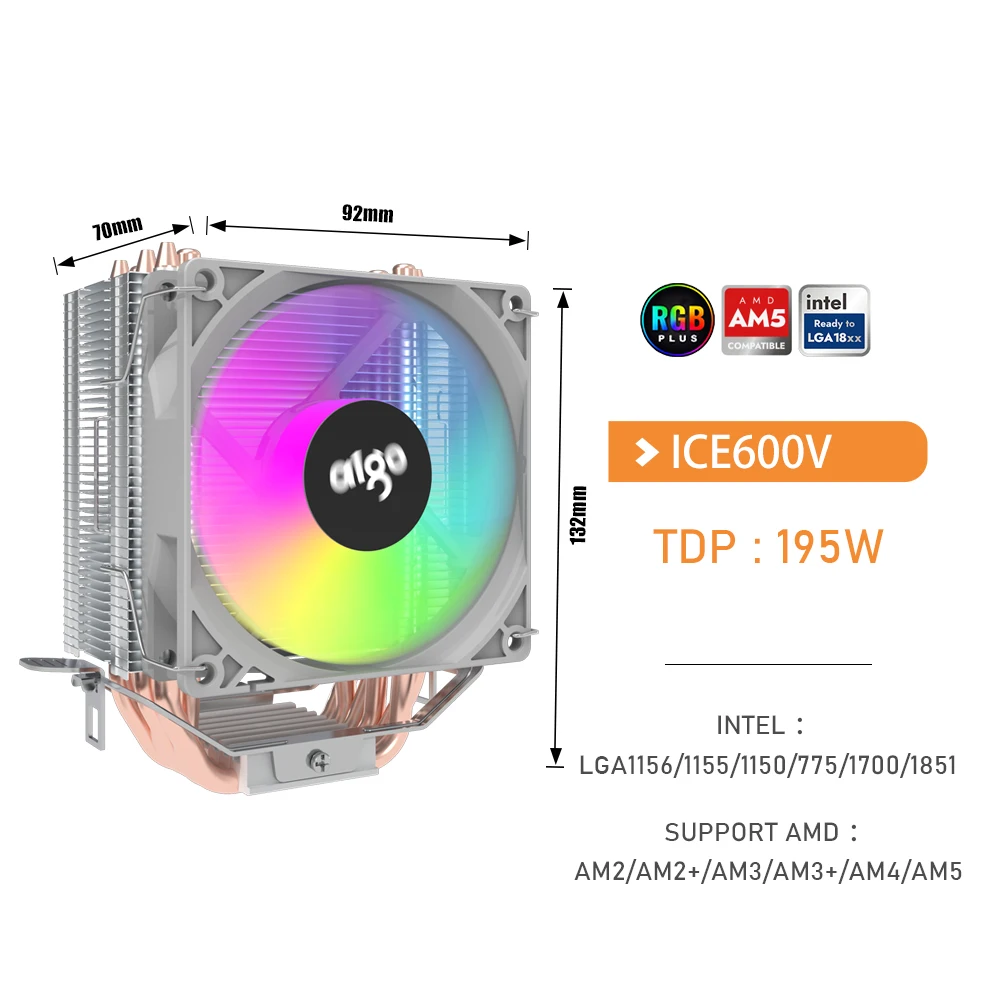 Aigo ICE CPU-Kühler 2 4 6 Heatpipes PC-Kühler PWM 3PIN 90 mm CPU-Kühlung Silent RGB-Lüfter für Intel 1700 1150 1156 1366 1155 AMD