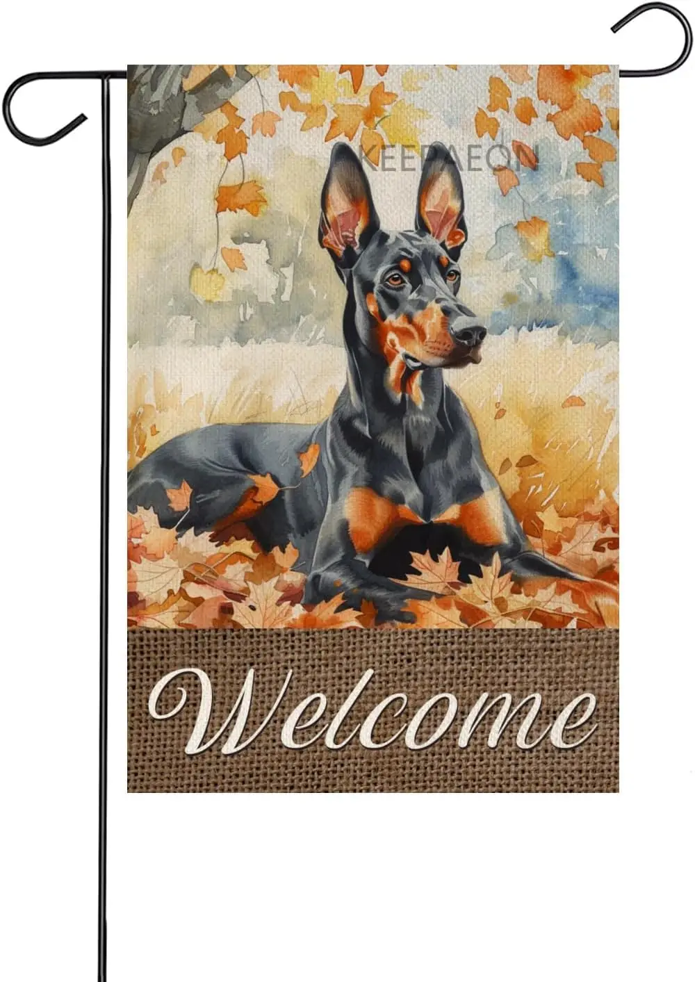 Fall Doberman Welcome Garden Flag 12x18 In Double Sided, Small Linen Autumn Garden Flag Maple Leaves Fall Thanksgiving Outside O