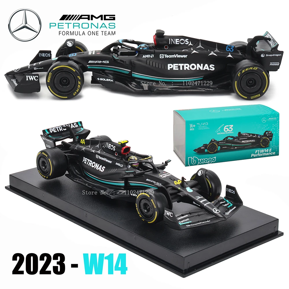 Bburago 1:43 W14 2023 44 # Hamilton Mercedes-AMG Petronas F1 Team #63 Russell Alloy Car Die Cast Car Model Competition vehicles