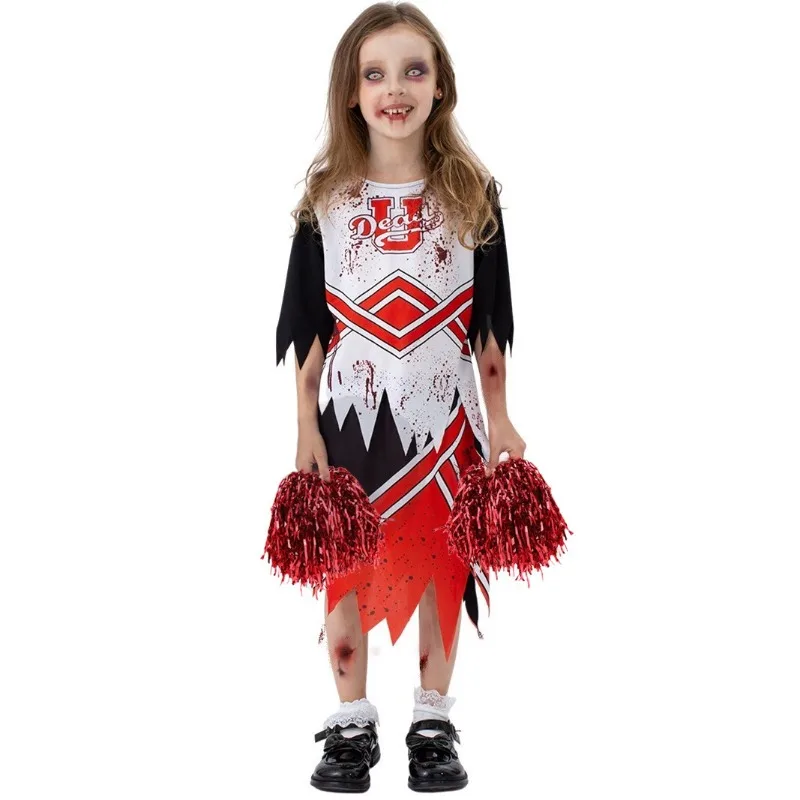 

Halloween Kids Zombie Cheerleader costume horror masquerade party costumes children's scary blood-stained performance costumes