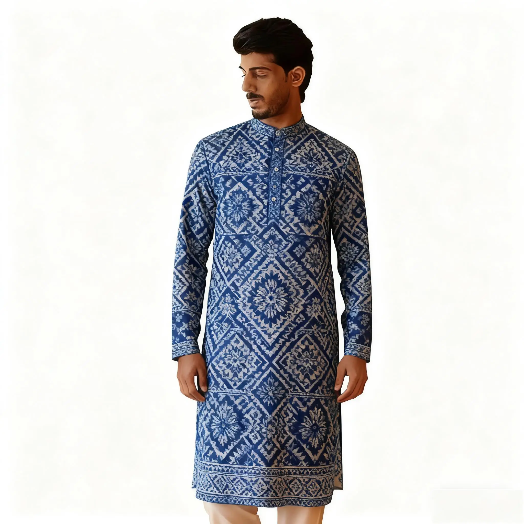 Caftan muçulmano dubai masculino robe de manga comprida estilo étnico 2026 gola roupas árabes dubai marroquino kaftan