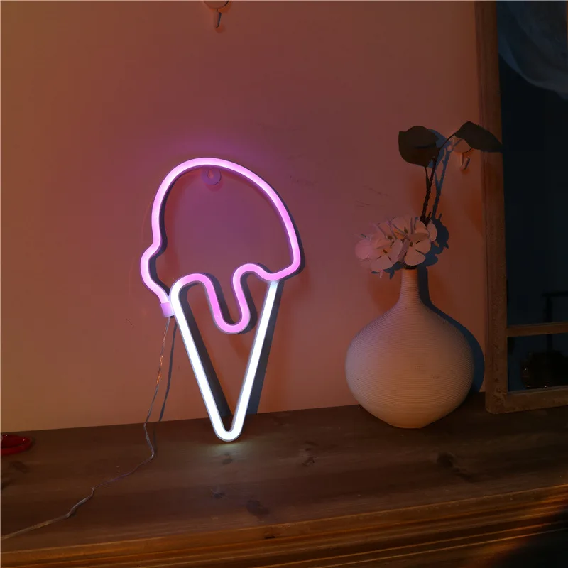 Ice Cream Neon Sign Light Wall Hanging Shop Bar Restaurant Window Decoration Christmas Holiday Led Lamp Children\'s night light