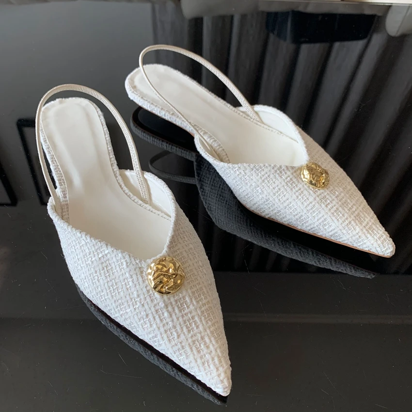 2025 New Brand Women Sandal Fashion Pointed Toe Shallow Slip On Ladies Elegant Slingback Shoes Thin Low Heel Pumps