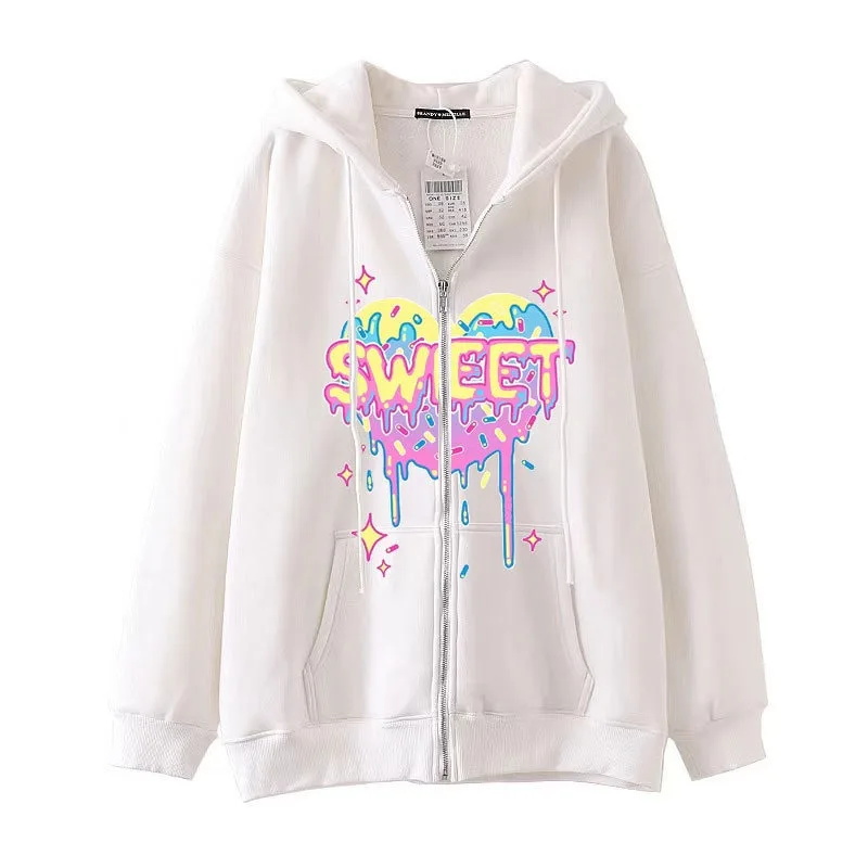 Autumn Winter Heart-Shaped Printing Hoodies Women New Fashion Hoody Loose Basic Hoodie Casual Streetwear Y2k Clothes