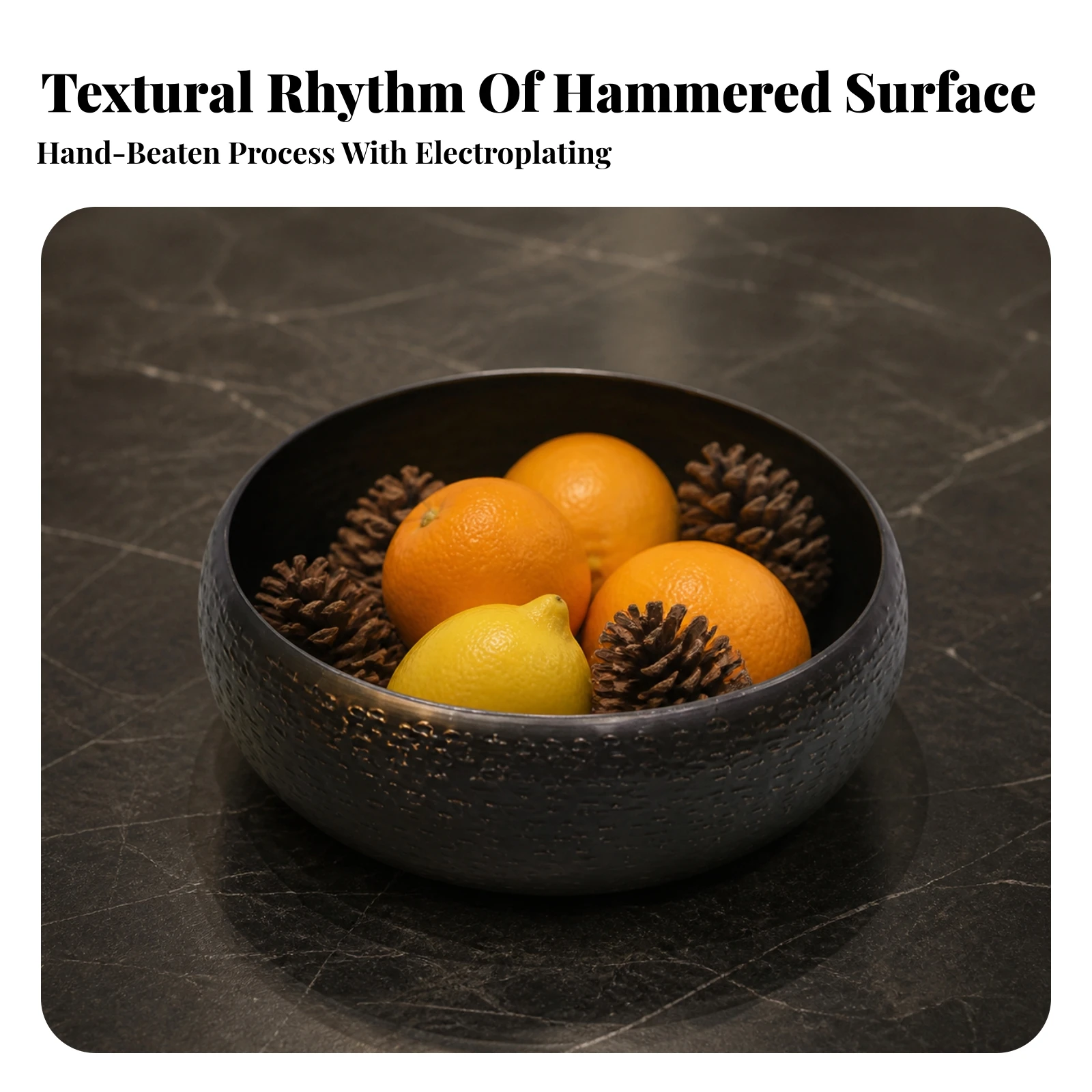 Decorative Bowl with Hammered Texture Hand-Finished Hammered Metal Bowl Shallow Shallow for Dining Table, Entryway
