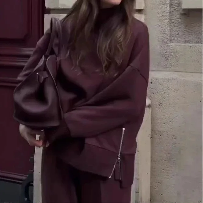 طقم سويت شيرت نسائي كاجوال بأكمام طويلة، سروال فضفاض للربيع والخريف مع جيوب، بدلة مكونة من قطعتين على الطراز الأوروبي والأمريكي #3