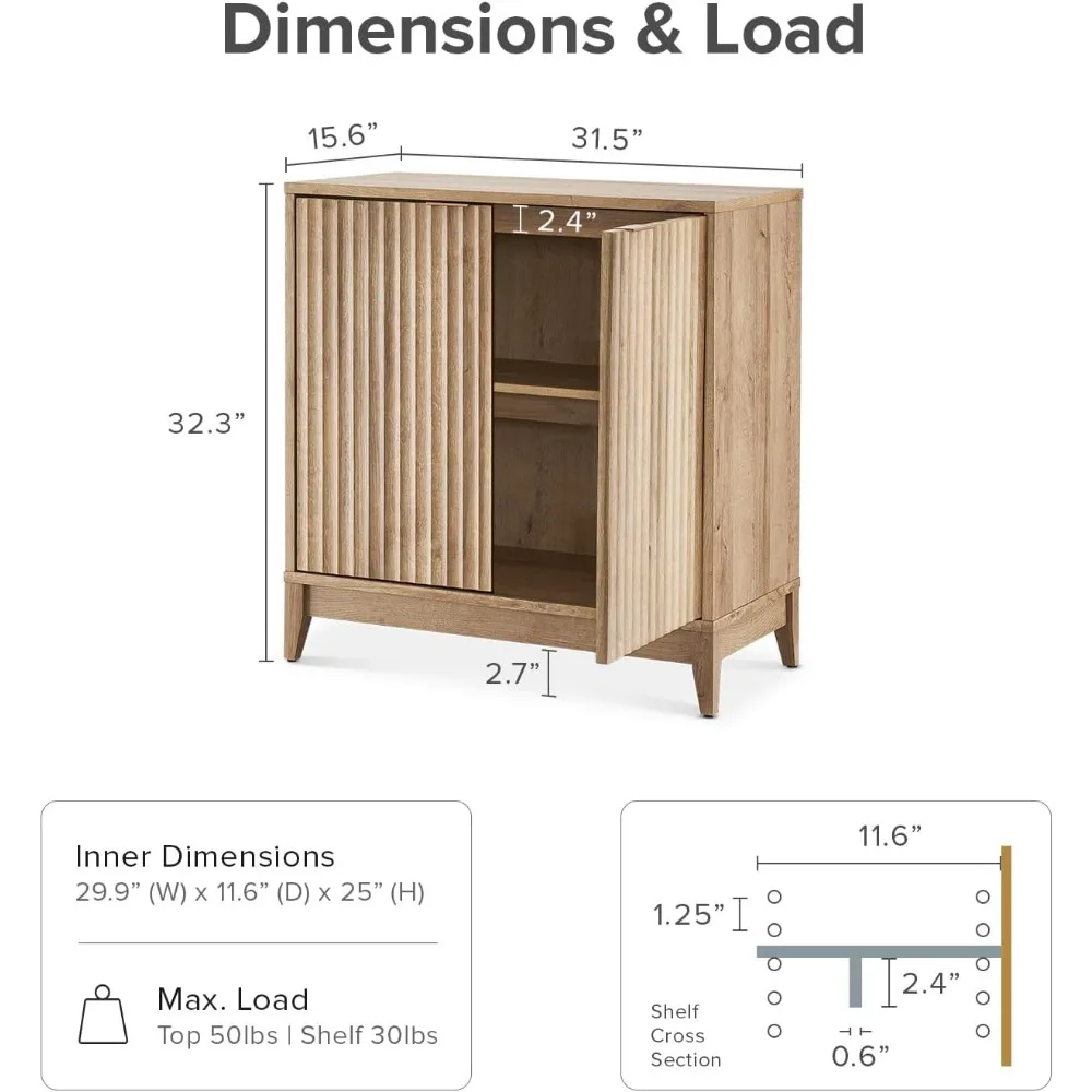 Sideboard Cabinet, Tall and Deep Storage with An Adjustable Shelf in 5 Preset Positions, Livingroom Cabinet