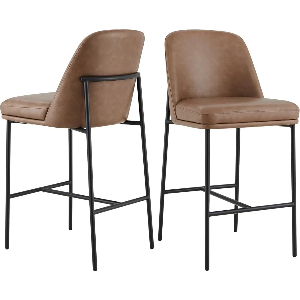 

Counter Height Bar Stools Set Of 2, Fsc Certified Metal Barstools For Kitchen Island, 27" H Seat Height, Faux Leather,