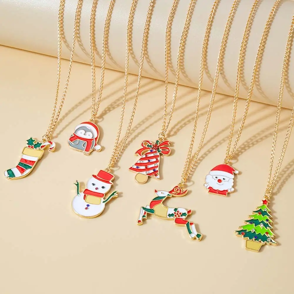 

Fashion Santa Claus Xmas Jewelry Merry Christmas Clavicle Necklace Women Pendant Necklace Snowman Choker Christmas Necklace