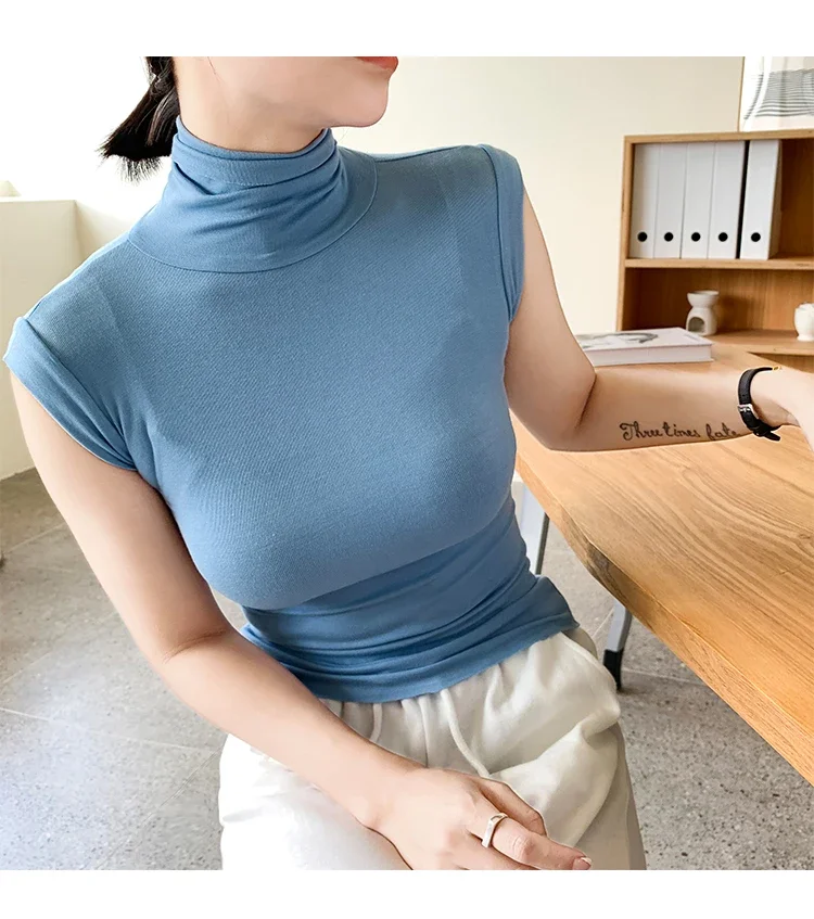 2026 Frühling Sommer Ärmelloses Rollkragen-T-Shirt für Damen Trendiges Vielseitiges Layering-Oberteil Stylisches Slim-Fit Basic-Unterhemd für Frauen – Detail 10