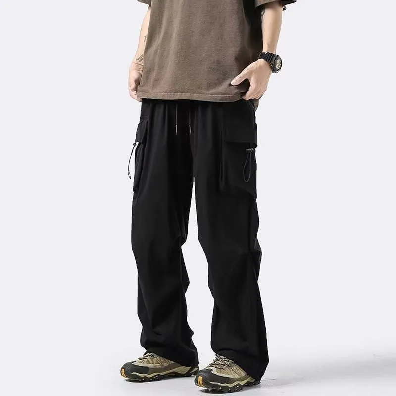 

Мужские американские повседневные рабочие брюки-карго с высокой талией, прямые, хлопковые, художественного дизайна, весна-осень