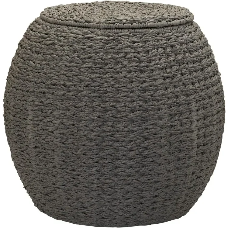 High quality Handwoven Paper Rope Wicker Storage Basket Side Table, Gray