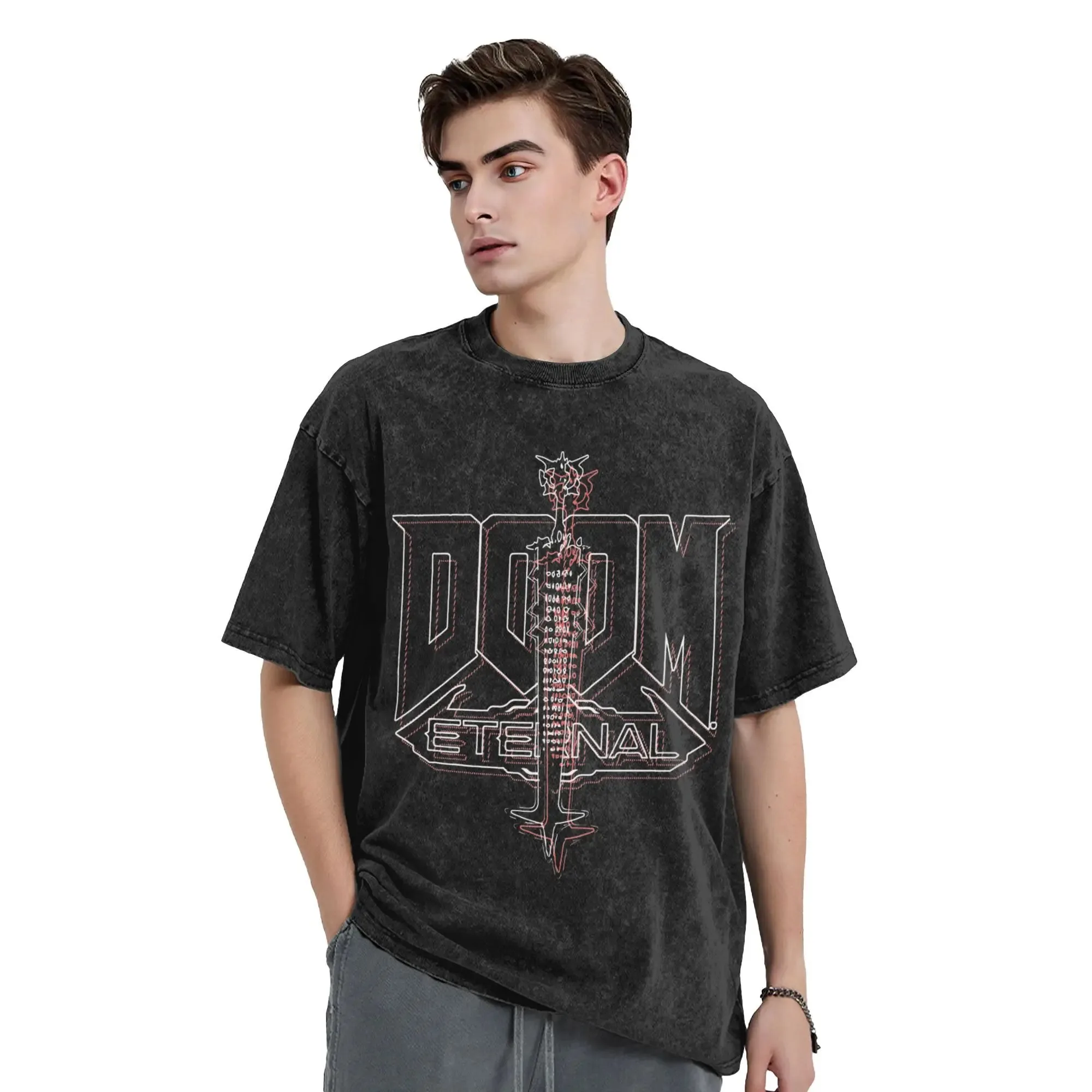 Dark Game Washed Oversized T Shirt Streetwear Y2k Doomguy Dooms