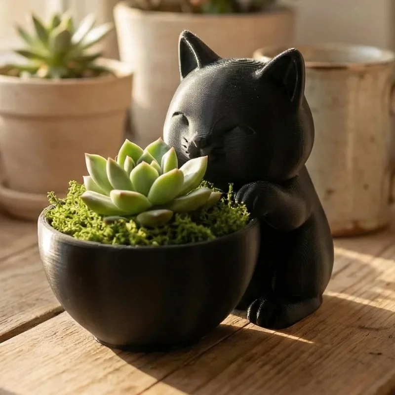 3D Cute Cat Hug Planter Adorable Decorative PLA Pot Home Decor Gift Mini Succulents Planter Cat Desktop Tabletop Decor Planter