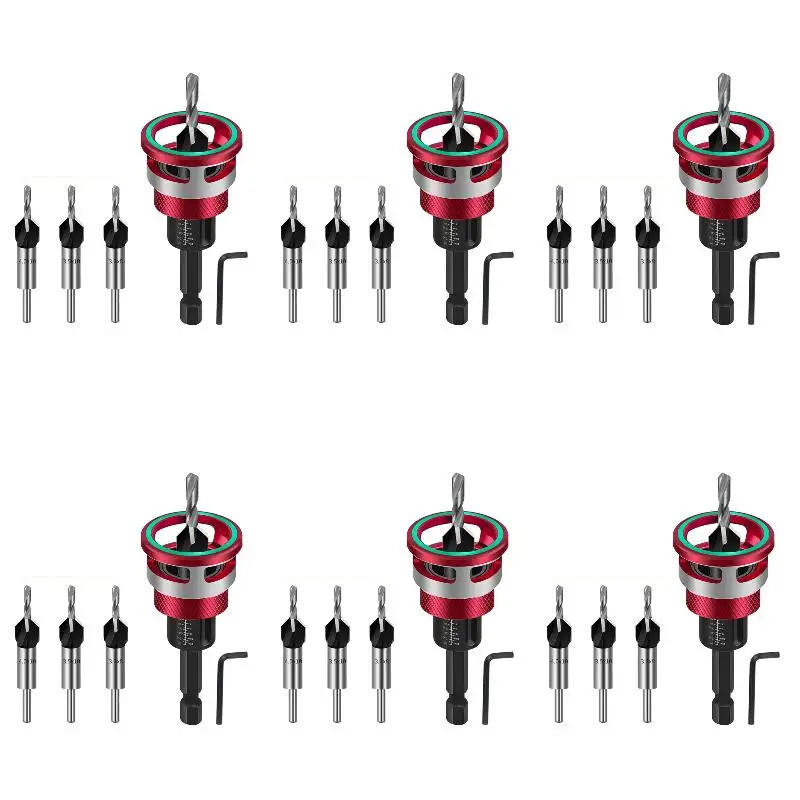 6Pack X(Countersink Drill Bit Set 6-Piece Wood Drill Bit with Depth Stop Drilling for Woodworking
