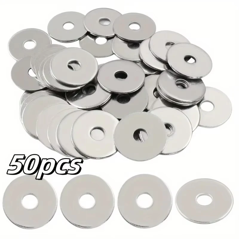 50 Pcs M6 Carbon Steel Flat Washers - Galvanized Thickened Metal Spacers for Indoor & Outdoor Use Rustproof