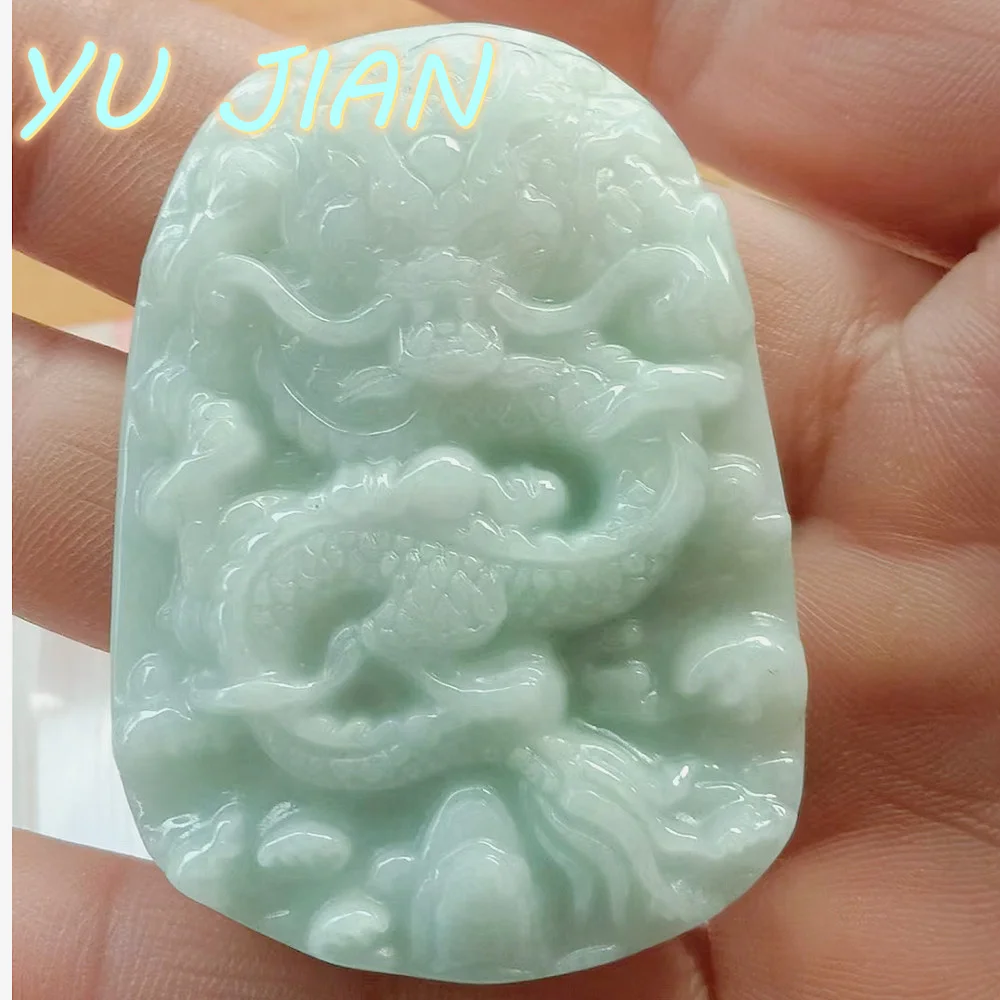 Newest Natural A Green Jadeite Hand-carved Dragon Jade Pendant Necklace Chain High Quality Exquisite Noble Fine Jewelry