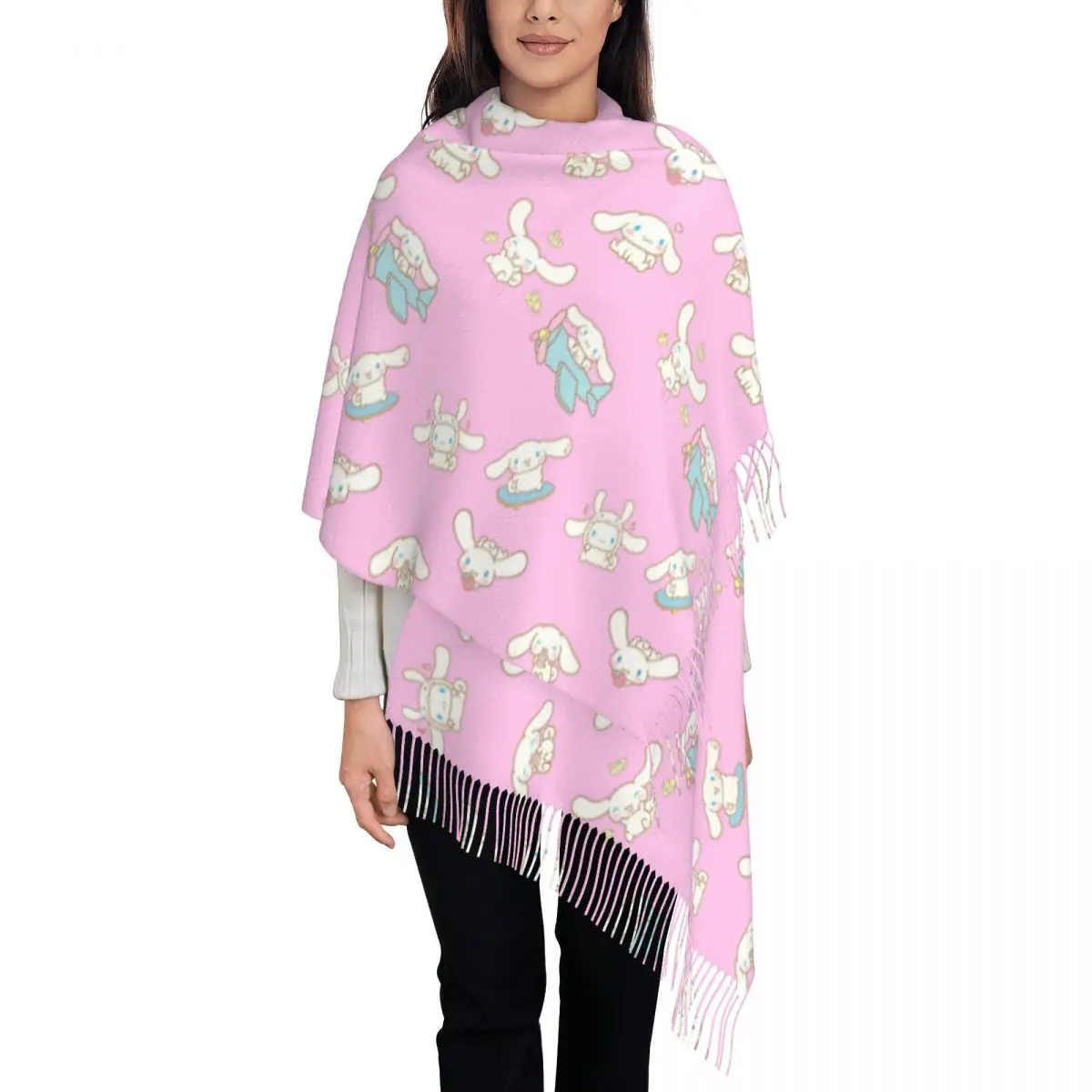 Custom Printed Cinnamoroll Cartoon Scarf Women Men Winter Fall Warm Scarves Shawls Wraps