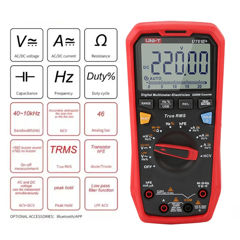 Imagem -02 - Multímetro Uni-t-digital Ut61e Mais Ut61d Mais Ut61b Mais True Rms 1000v Tensão ac dc Resistência Atual Testador de Capacitância