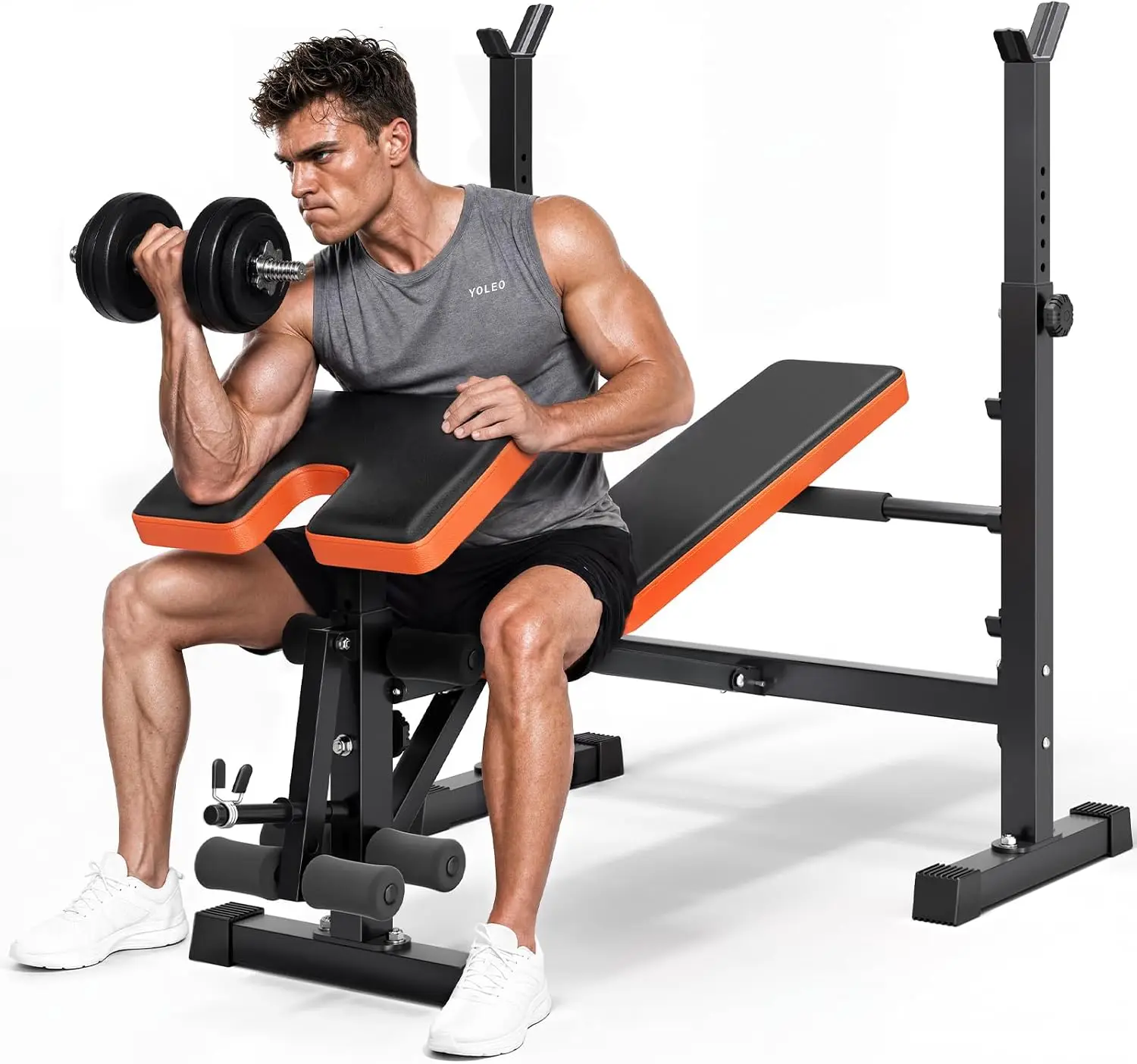 6-in-1 Adjustable & Foldable Weight Bench Set for Bench Press, Home Gym Full Body Strength Training Set