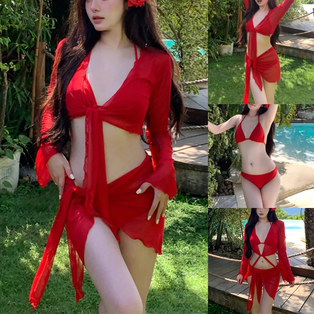 Beach Party Bikini Set Long Sleeve Fashion Swimwear Four Piece Swimsuit Set Beach And Pool Wear Casual Sexy Design