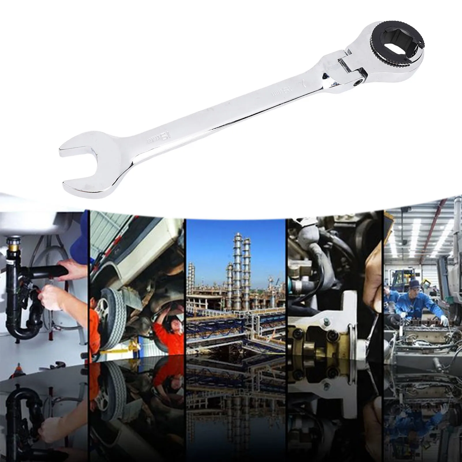 19mm Open Flex Head Ratcheting Wrench 72 Tooth 180 Degree Adjustable Tubing Ratchet Wrench for Fuel Brake AC Lines