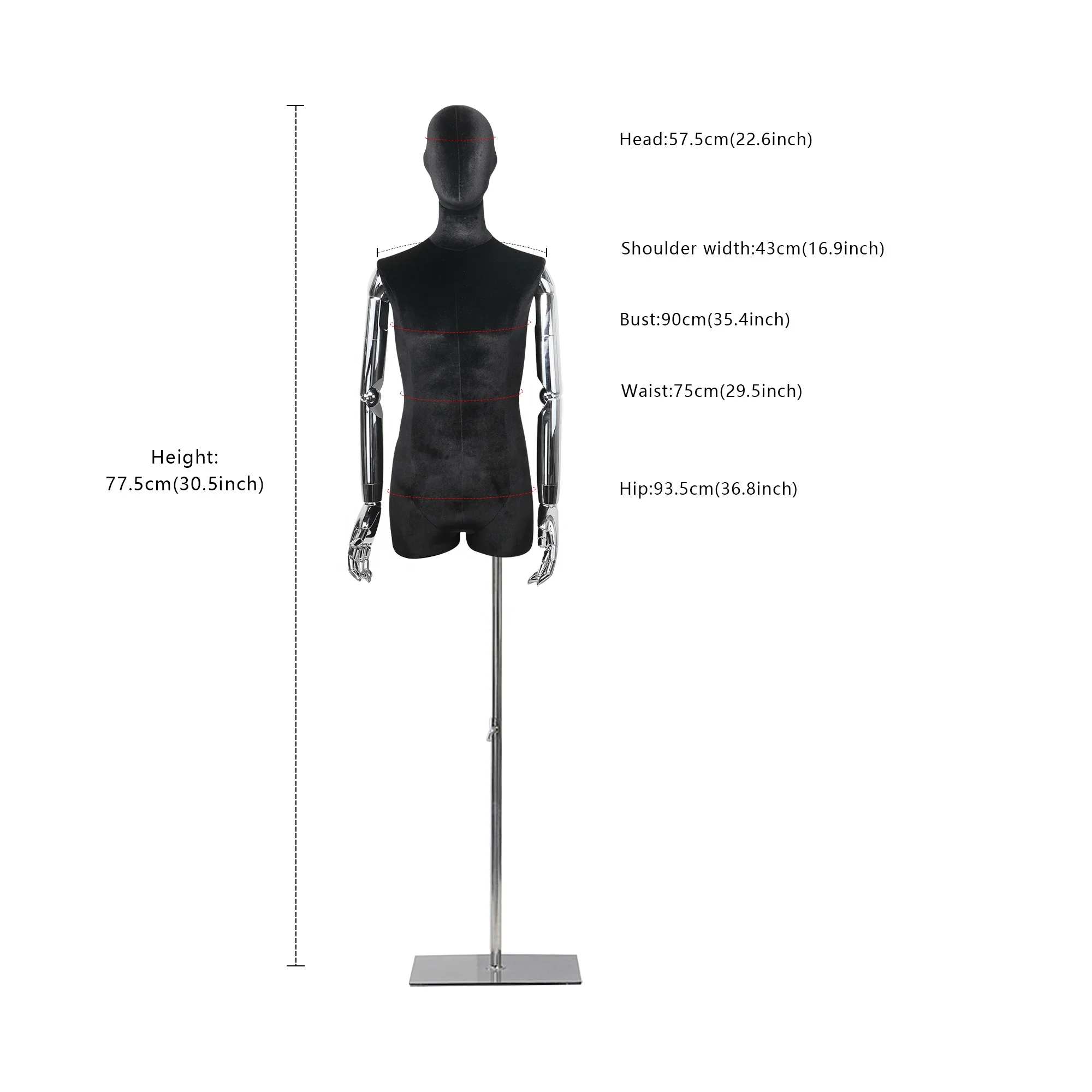 Clothing Store Shop Black Half Body Male Mannequin Torso Display Dress Form Fashion Men Velvet Mannequin Torso Model Display