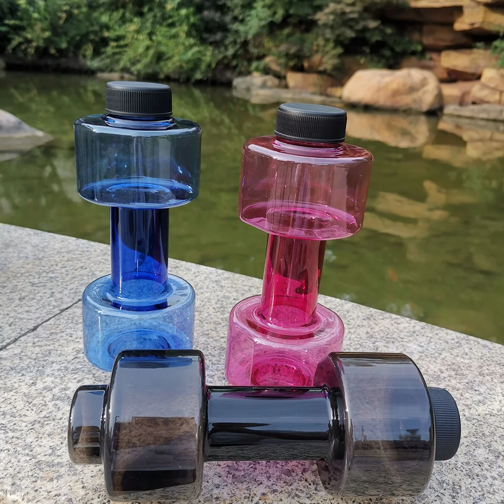 

2Pcs Dumbbell Shaped Sports Water Bottle Clear Fitness Gym Workout Bottles Creative Design Anti Burst Wear Resistance