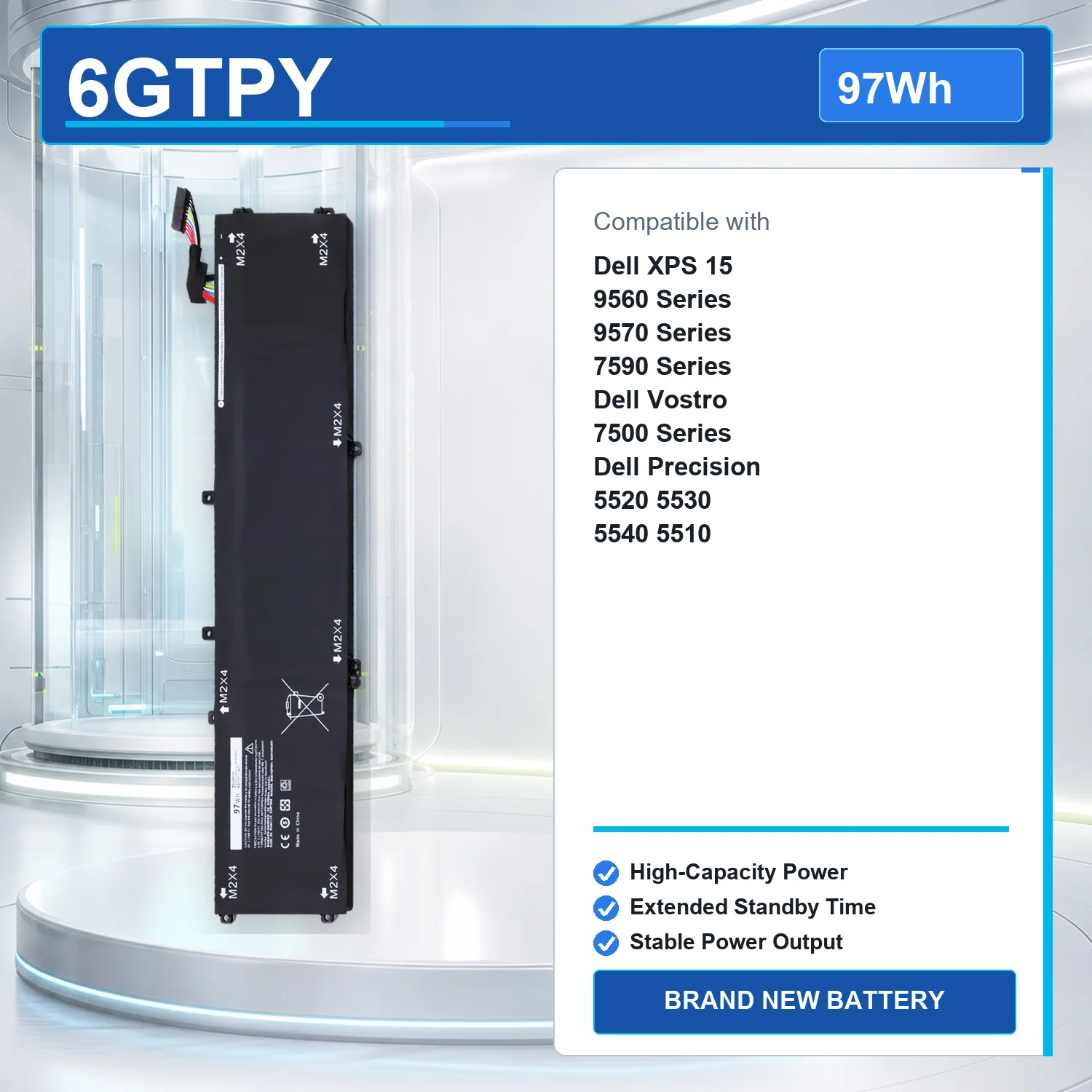 6GTPY 97Wh 11.4V Laptop Battery For Dell XPS 15 9560 9570 7590 Precision 5520 5530 H5H20 4GVGH