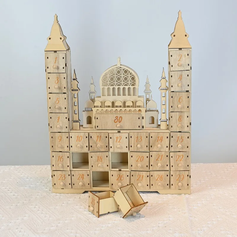 

Wooden Countdown Calendar Ornament - Muslim Festival Ambient Lamp for Bedroom Home Decoration