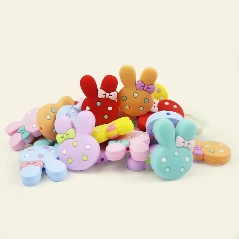 100pcs New Silicone Focal Beads Rabbit Head Beads Food Grade Baby Molar Toys DIY Pacifier Chain Jewelry Pen Making Accessories