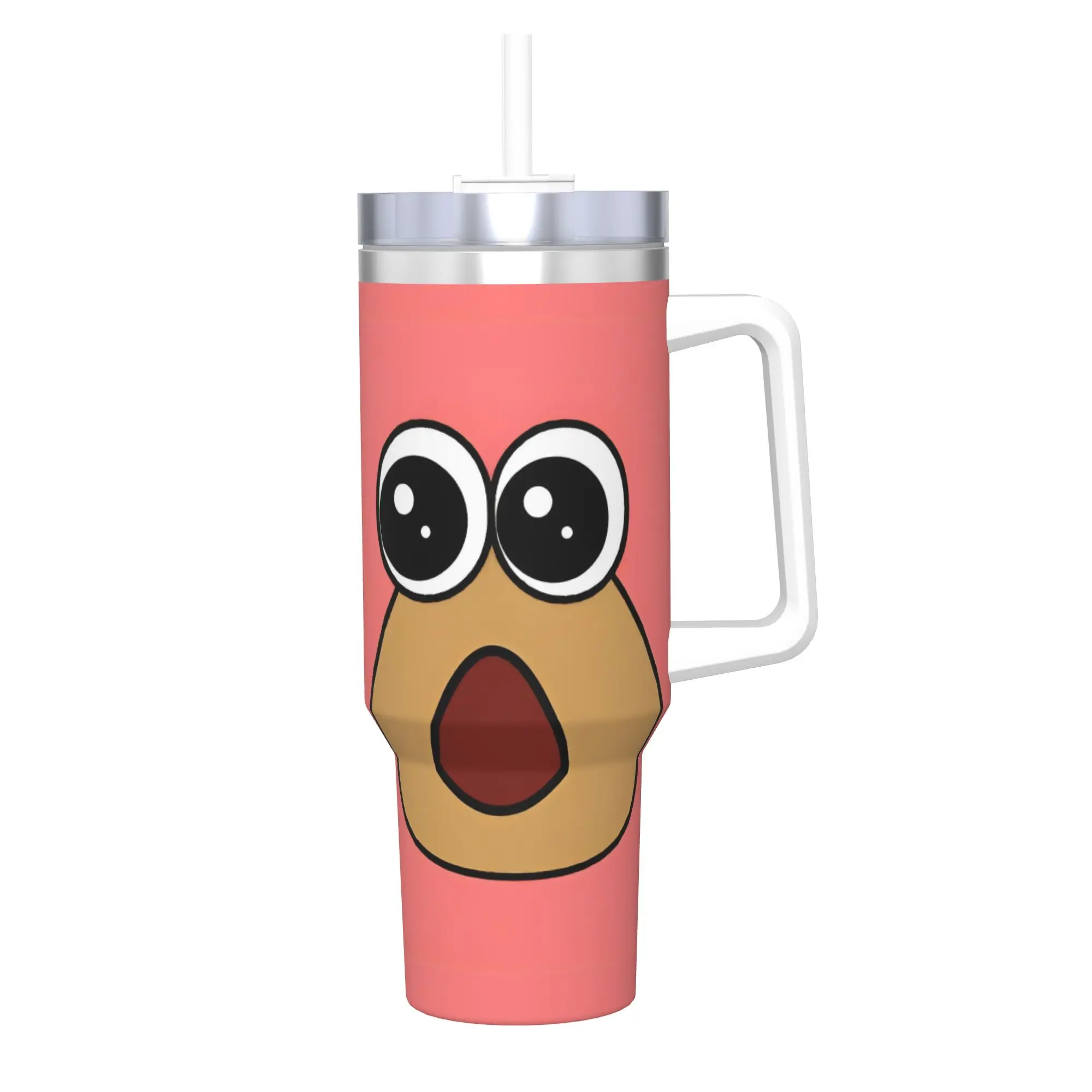 My Pet Alien Pou Tumbler With Straw  Stainless Steel Mugs Cup Double Wall Vacuum Insulated for Cold Or Hot 40oz