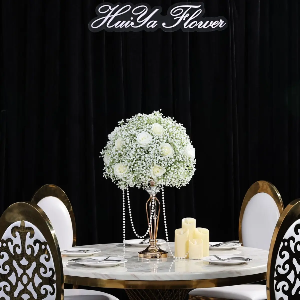 Weiße Rose Künstliche Blumenkugel Hochzeit Event Tischdekoration Kugel Party Bühne Wegführung Weiß Rosa Blumen Schaufensterdekoration – Detail 7