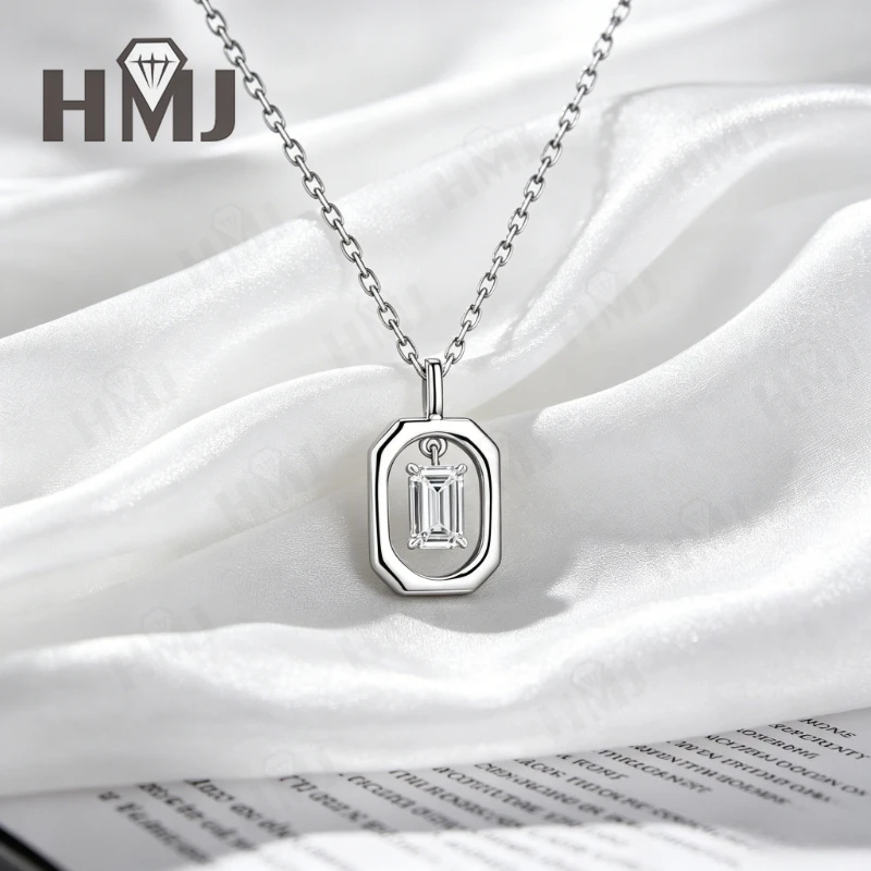 Vintage-Rahmen Moissanit-Anhänger 925 Sterling Silber D-Farbe Smaragdschliff Jubiläumsgeschenk Feiner Schmuck für Sie – Detail 5
